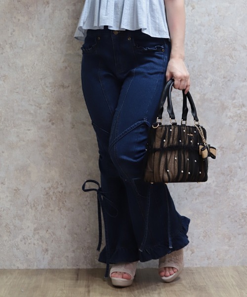 axes femme(アクシーズファム)の「リボン付ストレッチデニムPT(その他パンツ・レディース・インディゴブルー/ワンウォッシュ・LARGE/MEDIUM)」の2枚目の写真