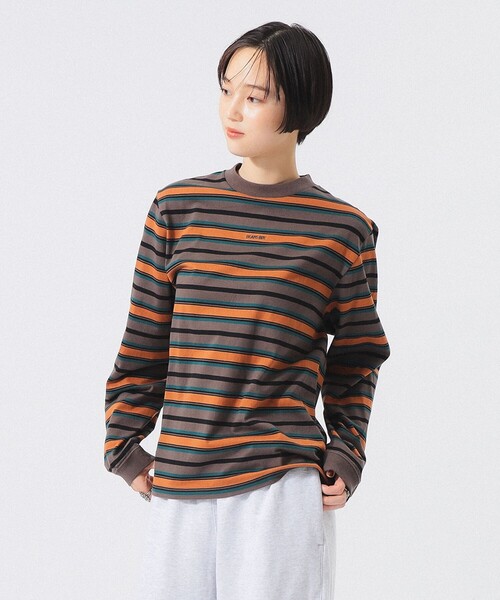 BEAMS BOY(ビームスボーイ)の「ボーイ エンブロイダリー ボーダー ロングスリーブ(Tシャツ/カットソー・レディース・ブラウン/ホワイト系その他7/ネイビー・3/2/1)」の2枚目の写真
