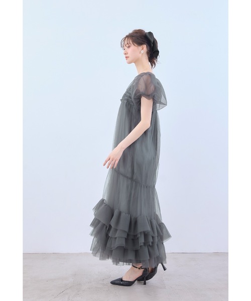 niana(ニアナ)の「ボリュームチュールパフスリーブドレス マタニティ 妊婦 パーティードレス オケージョンドレス 結婚式 二次会 同窓会 成人式 お呼ばれワンピース(ドレス・レディース・チャコール/ベージュ・S/M/L)」の7枚目の写真