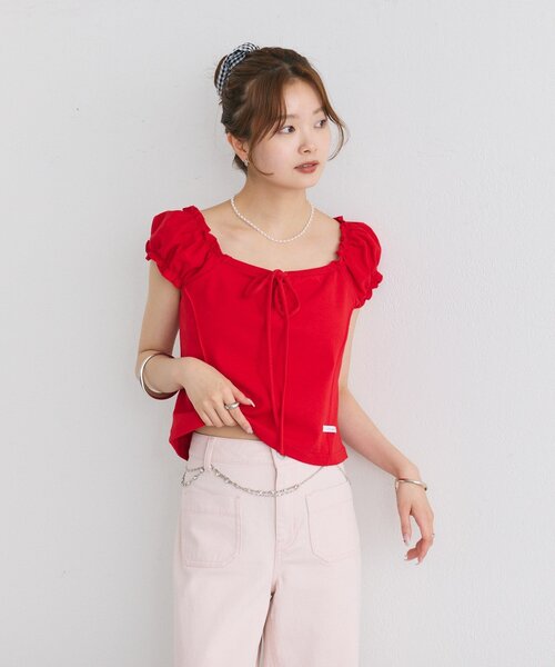mystic（ミスティック）の「レースアップフレンチTシャツ（Tシャツ/カットソー・レディース・レッド/ブラック/オフホワイト/ブラウン・FREE）」の14枚目の写真