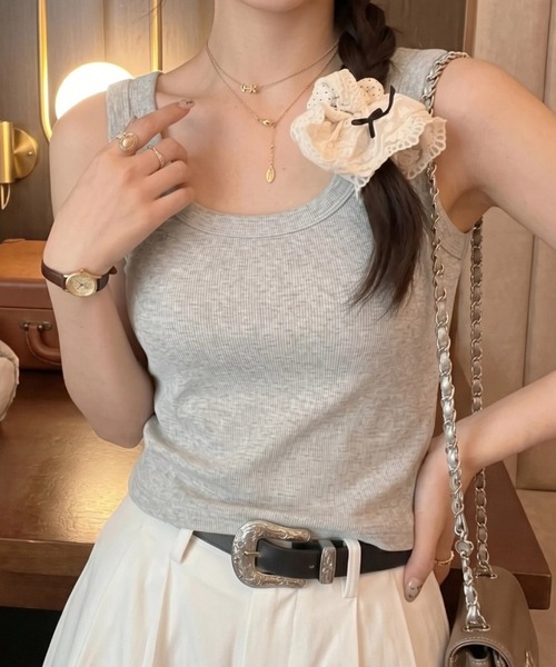 yuue' ( wear )(ユーイ)の「カップ付きリブタンクトップ(タンクトップ・レディース・アイボリー/ダークブラウン/レッド/ホワイト/チャコールグレー/ライトグレー/ブラック・FREE)」の5枚目の写真