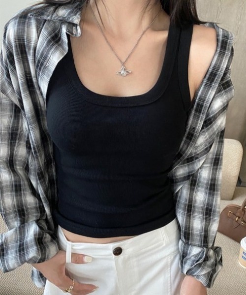 yuue' ( wear )(ユーイ)の「カップ付きリブタンクトップ(タンクトップ・レディース・アイボリー/ダークブラウン/レッド/ホワイト/チャコールグレー/ライトグレー/ブラック・FREE)」の3枚目の写真