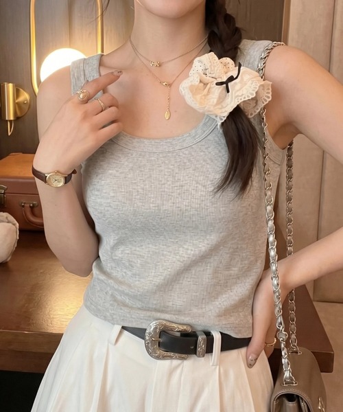yuue' ( wear )(ユーイ)の「カップ付きリブタンクトップ(タンクトップ・レディース・アイボリー/ダークブラウン/レッド/ホワイト/チャコールグレー/ライトグレー/ブラック・FREE)」の21枚目の写真