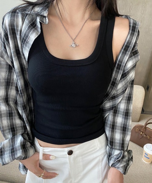 yuue' ( wear )(ユーイ)の「カップ付きリブタンクトップ(タンクトップ・レディース・アイボリー/ダークブラウン/レッド/ホワイト/チャコールグレー/ライトグレー/ブラック・FREE)」の15枚目の写真