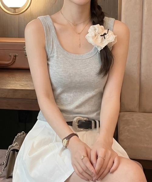 yuue' ( wear )(ユーイ)の「カップ付きリブタンクトップ(タンクトップ・レディース・アイボリー/ダークブラウン/レッド/ホワイト/チャコールグレー/ライトグレー/ブラック・FREE)」の22枚目の写真