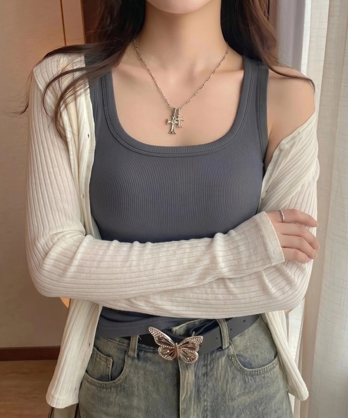 yuue' ( wear )(ユーイ)の「カップ付きリブタンクトップ(タンクトップ・レディース・アイボリー/ダークブラウン/レッド/ホワイト/チャコールグレー/ライトグレー/ブラック・FREE)」の19枚目の写真