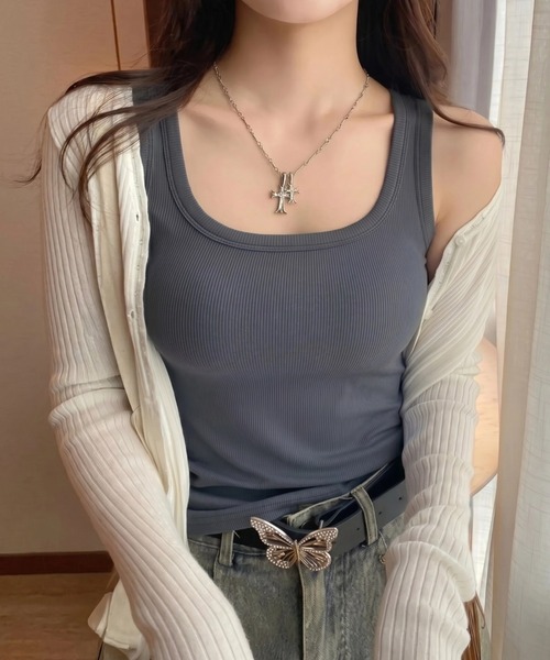 yuue' ( wear )(ユーイ)の「カップ付きリブタンクトップ(タンクトップ・レディース・アイボリー/ダークブラウン/レッド/ホワイト/チャコールグレー/ライトグレー/ブラック・FREE)」の18枚目の写真
