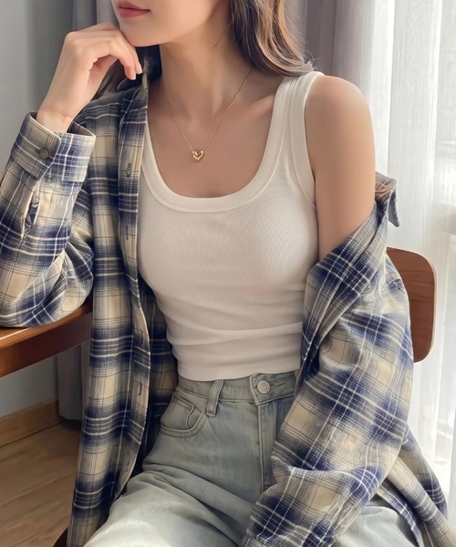 yuue' ( wear )(ユーイ)の「カップ付きリブタンクトップ(タンクトップ・レディース・アイボリー/ダークブラウン/レッド/ホワイト/チャコールグレー/ライトグレー/ブラック・FREE)」の9枚目の写真