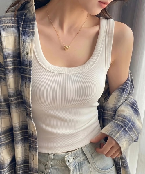 yuue' ( wear )(ユーイ)の「カップ付きリブタンクトップ(タンクトップ・レディース・アイボリー/ダークブラウン/レッド/ホワイト/チャコールグレー/ライトグレー/ブラック・FREE)」の10枚目の写真