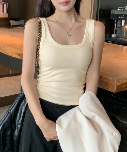 yuue' ( wear )(ユーイ)の「カップ付きリブタンクトップ(タンクトップ・レディース・アイボリー/ダークブラウン/レッド/ホワイト/チャコールグレー/ライトグレー/ブラック・FREE)」の14枚目の写真