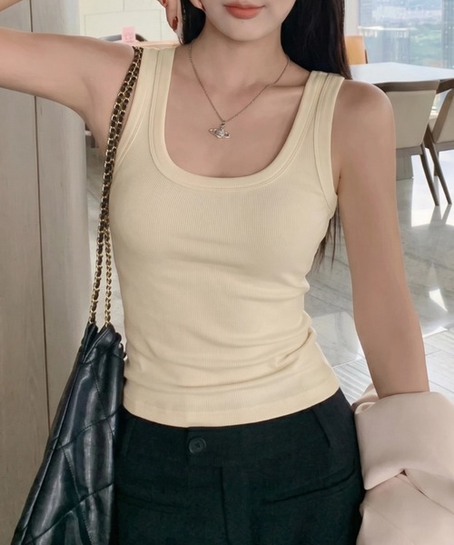 yuue' ( wear )(ユーイ)の「カップ付きリブタンクトップ(タンクトップ・レディース・アイボリー/ダークブラウン/レッド/ホワイト/チャコールグレー/ライトグレー/ブラック・FREE)」の12枚目の写真