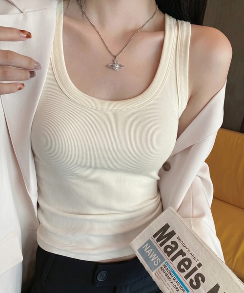 yuue' ( wear )(ユーイ)の「カップ付きリブタンクトップ(タンクトップ・レディース・アイボリー/ダークブラウン/レッド/ホワイト/チャコールグレー/ライトグレー/ブラック・FREE)」の11枚目の写真