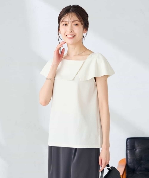 a.v.v(アーヴェヴェ)の「【接触冷感/UVカット】オフショルトップス(Tシャツ/カットソー・レディース・ブラック/アイボリー・39)」の5枚目の写真