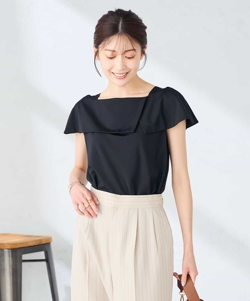 a.v.v(アーヴェヴェ)の「【接触冷感/UVカット】オフショルトップス(Tシャツ/カットソー・レディース・ブラック/アイボリー・39)」の16枚目の写真