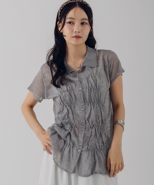 セール】shirring slab knit shirt / シャーリングスラブニットシャツ