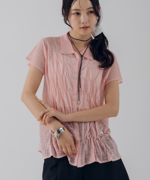 MUHET(ミュエータ)の「shirring slab knit shirt / シャーリングスラブニットシャツ(シャツ/ブラウス・レディース・グレー/アイボリー/ピンク・FREE)」の3枚目の写真