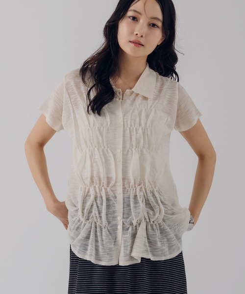 MUHET(ミュエータ)の「shirring slab knit shirt / シャーリングスラブニットシャツ(シャツ/ブラウス・レディース・グレー/アイボリー/ピンク・FREE)」の8枚目の写真