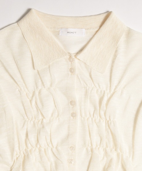 MUHET(ミュエータ)の「shirring slab knit shirt / シャーリングスラブニットシャツ(シャツ/ブラウス・レディース・グレー/アイボリー/ピンク・FREE)」の4枚目の写真