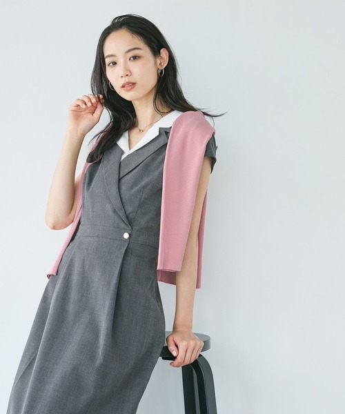 Andemiu(アンデミュウ)の「レイヤード風フレンチスリーブワンピース/1043556(ワンピース・レディース・ベージュ/チャコールグレー/グレー/カーキ/ブラウン系その他2・FREE)」の1枚目の写真