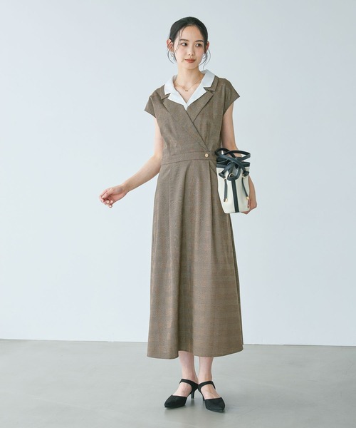 Andemiu(アンデミュウ)の「レイヤード風フレンチスリーブワンピース/1043556(ワンピース・レディース・ベージュ/チャコールグレー/グレー/カーキ/ブラウン系その他2・FREE)」の3枚目の写真