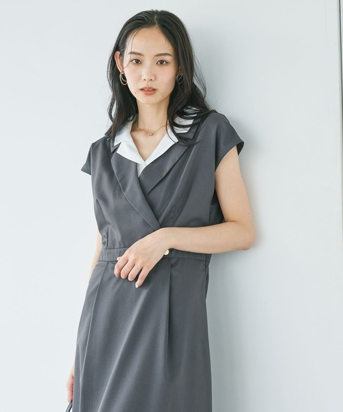 Andemiu(アンデミュウ)の「レイヤード風フレンチスリーブワンピース/1043556(ワンピース・レディース・ベージュ/チャコールグレー/グレー/カーキ/ブラウン系その他2・FREE)」の7枚目の写真