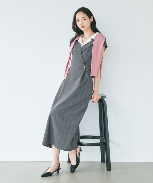 Andemiu(アンデミュウ)の「レイヤード風フレンチスリーブワンピース/1043556(ワンピース・レディース・ベージュ/チャコールグレー/グレー/カーキ/ブラウン系その他2・FREE)」の9枚目の写真