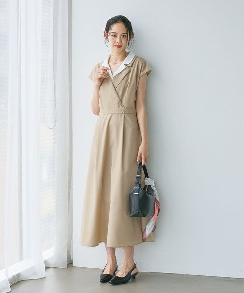 Andemiu(アンデミュウ)の「レイヤード風フレンチスリーブワンピース/1043556(ワンピース・レディース・ベージュ/チャコールグレー/グレー/カーキ/ブラウン系その他2・FREE)」の10枚目の写真