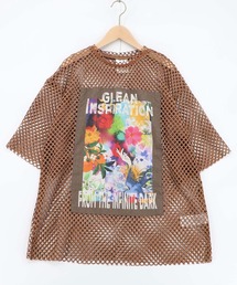 ScoLar | 162688：ボックスアート柄アップリケ付き メッシュプルオーバー(Tシャツ/カットソー)