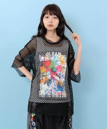 162688:ボックスアート柄アップリケ付き メッシュプルオーバー