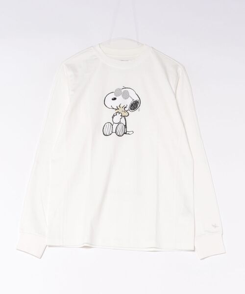 1PIU1UGUALE3 RELAX (ウノピゥウノウグァーレトレ リラックス)の「【1PIU1UGUALE3 RELAX】SNOOPY & WOODSTOCK LINESTONE L/S(Tシャツ/カットソー・メンズ・ブラック/ホワイト・X-LARGE/LARGE/MEDIUM)」の2枚目の写真