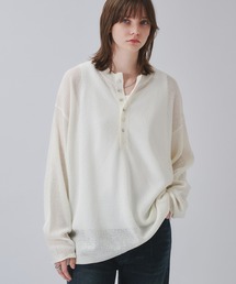 HENLEY NECK LINEN MIX MESH KNIT / ヘンリーネックリネンミックスメッシュニット