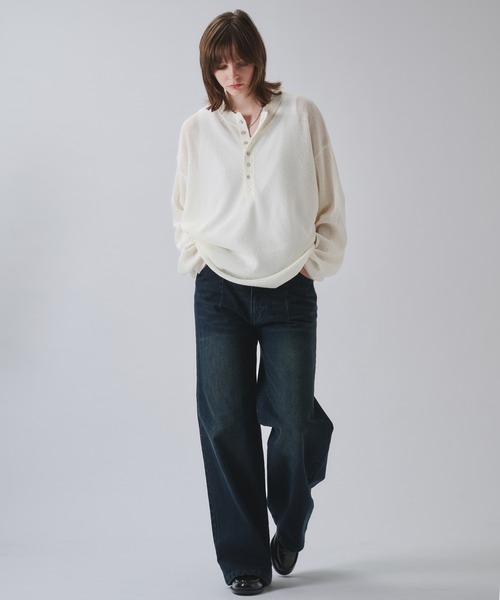 SELLE GLANT（セレグランテ）の「HENLEY NECK LINEN MIX MESH KNIT / ヘンリーネックリネンミックスメッシュニット（ニット/セーター・メンズ・ダークグレー/オフホワイト・SMALL/MEDIUM/LARGE）」の21枚目の写真