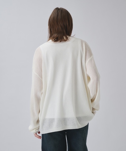 SELLE GLANT（セレグランテ）の「HENLEY NECK LINEN MIX MESH KNIT / ヘンリーネックリネンミックスメッシュニット（ニット/セーター・メンズ・ダークグレー/オフホワイト・SMALL/MEDIUM/LARGE）」の20枚目の写真