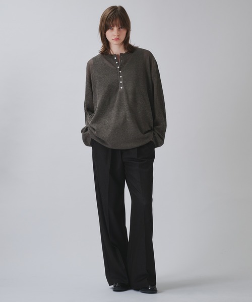SELLE GLANT（セレグランテ）の「HENLEY NECK LINEN MIX MESH KNIT / ヘンリーネックリネンミックスメッシュニット（ニット/セーター・メンズ・ダークグレー/オフホワイト・SMALL/MEDIUM/LARGE）」の12枚目の写真