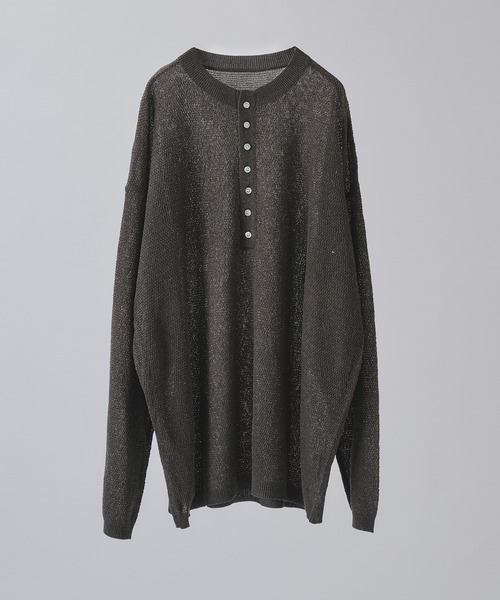 SELLE GLANT（セレグランテ）の「HENLEY NECK LINEN MIX MESH KNIT / ヘンリーネックリネンミックスメッシュニット（ニット/セーター・メンズ・ダークグレー/オフホワイト・SMALL/MEDIUM/LARGE）」の15枚目の写真