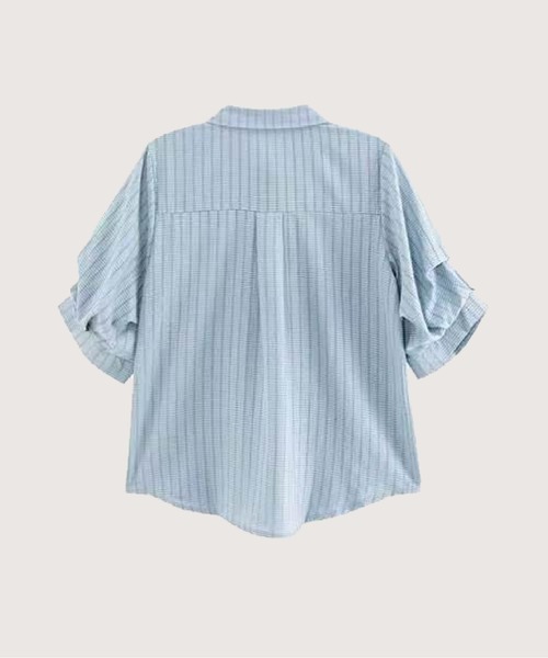 LA POMME petit（ラポミ・プチ）の「Wave Design Stripe Shirt/ウェーブデザインストライプシャツ（シャツ/ブラウス・レディース・ブルー・FREE）」の2枚目の写真
