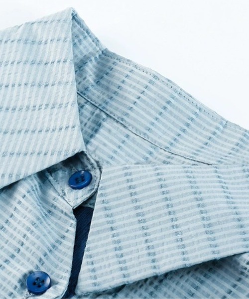 LA POMME petit（ラポミ・プチ）の「Wave Design Stripe Shirt/ウェーブデザインストライプシャツ（シャツ/ブラウス・レディース・ブルー・FREE）」の3枚目の写真