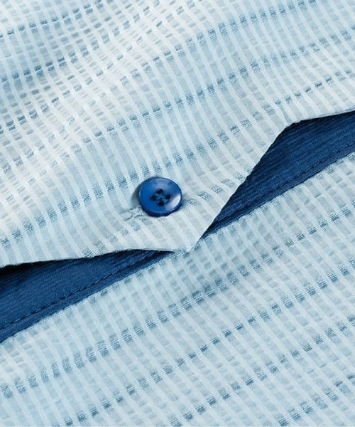LA POMME petit（ラポミ・プチ）の「Wave Design Stripe Shirt/ウェーブデザインストライプシャツ（シャツ/ブラウス・レディース・ブルー・FREE）」の5枚目の写真
