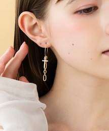 【LA MUE】日本製 ハート クロス チェーン ロング ピアス