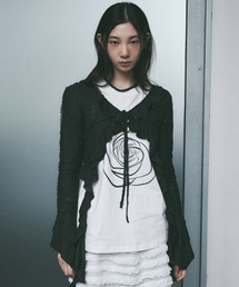 DISTRESSED RUFFLE TIE CARDIGAN_BLACK