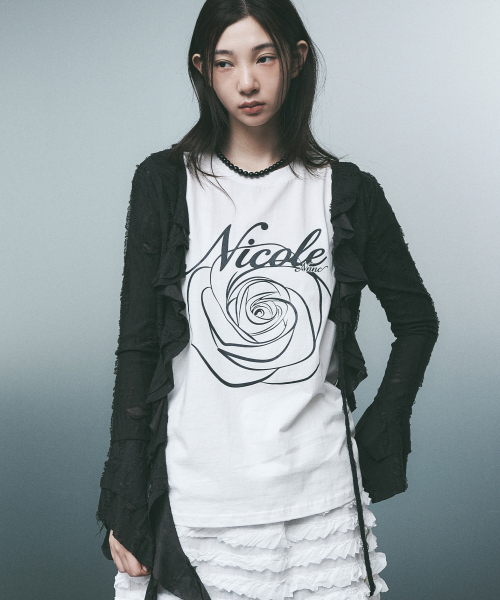 NICK&NICOLE(ニックアンドニコール)の「DISTRESSED RUFFLE TIE CARDIGAN_BLACK(カーディガン/ボレロ・レディース・その他・FREE)」の2枚目の写真