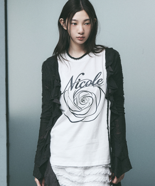 NICK&NICOLE(ニックアンドニコール)の「DISTRESSED RUFFLE TIE CARDIGAN_BLACK(カーディガン/ボレロ・レディース・その他・FREE)」の3枚目の写真
