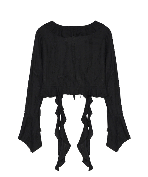 NICK&NICOLE(ニックアンドニコール)の「DISTRESSED RUFFLE TIE CARDIGAN_BLACK(カーディガン/ボレロ・レディース・その他・FREE)」の5枚目の写真