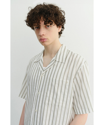 DUNST FOR MEN（ダンストフォーメン）の「CROPPED OPEN COLLARED STRIPED SHIRT_UDSH6B321_GREEN STRIPE（シャツ/ブラウス）」