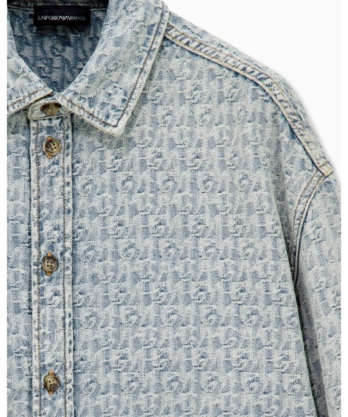 EMPORIO ARMANI(エンポリオアルマーニ)の「【エンポリオ アルマーニ】総柄モノグラム コットンジャカード デニムシャツ(シャツ/ブラウス・メンズ・ライトブルー・X-SMALL/X-LARGE/SMALL/LARGE)」の5枚目の写真