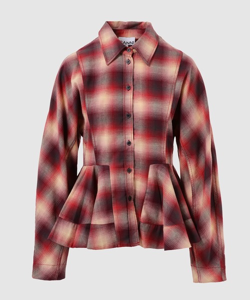 GANNI(ガニー)の「Cotton Flannel Check Peplum Shirt(Tシャツ/カットソー・レディース・その他1・36/38)」の1枚目の写真