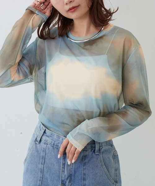 merrylatte（メリーラテ）の「マーブルシアートップス【TUNE】（Tシャツ/カットソー・レディース・ピンク/グリーン・FREE）」の4枚目の写真
