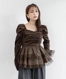 RANDA（ランダ）の「ペプラムフリルベロアトップス（Tシャツ/カットソー・レディース）」