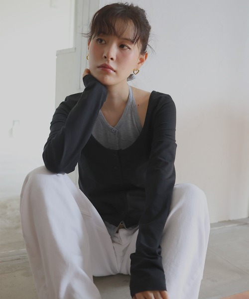 Mili affinity(ミリアフィニティー)の「2WAYレイヤードセットTシャツ(Tシャツ/カットソー・レディース・ブラック/グレー/チャコール・FREE)」の2枚目の写真