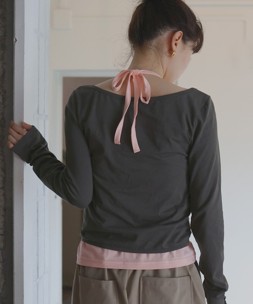 Mili affinity(ミリアフィニティー)の「2WAYレイヤードセットTシャツ(Tシャツ/カットソー・レディース・ブラック/グレー/チャコール・FREE)」の6枚目の写真